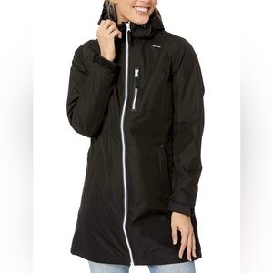 Women’s Helly Hanson Long Belfast Winter Jacket, black with white accents, sz M